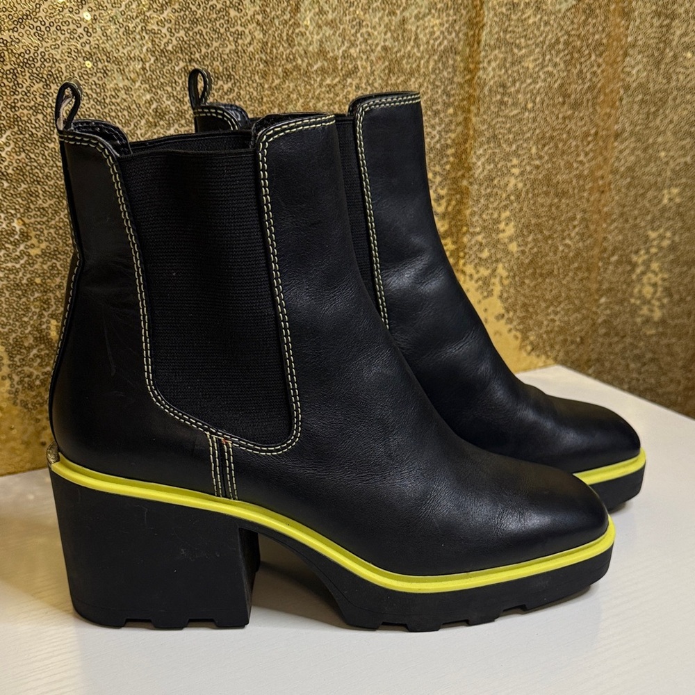 Michael Kors Keisha Chelsea Booties in Black and neon green